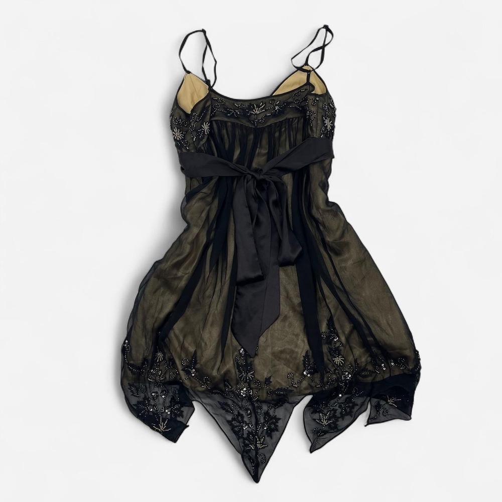 Adrianna Papell Olive Green and Black Asymmetrical Handkerchief Hem Dress - Picture 3 of 7
